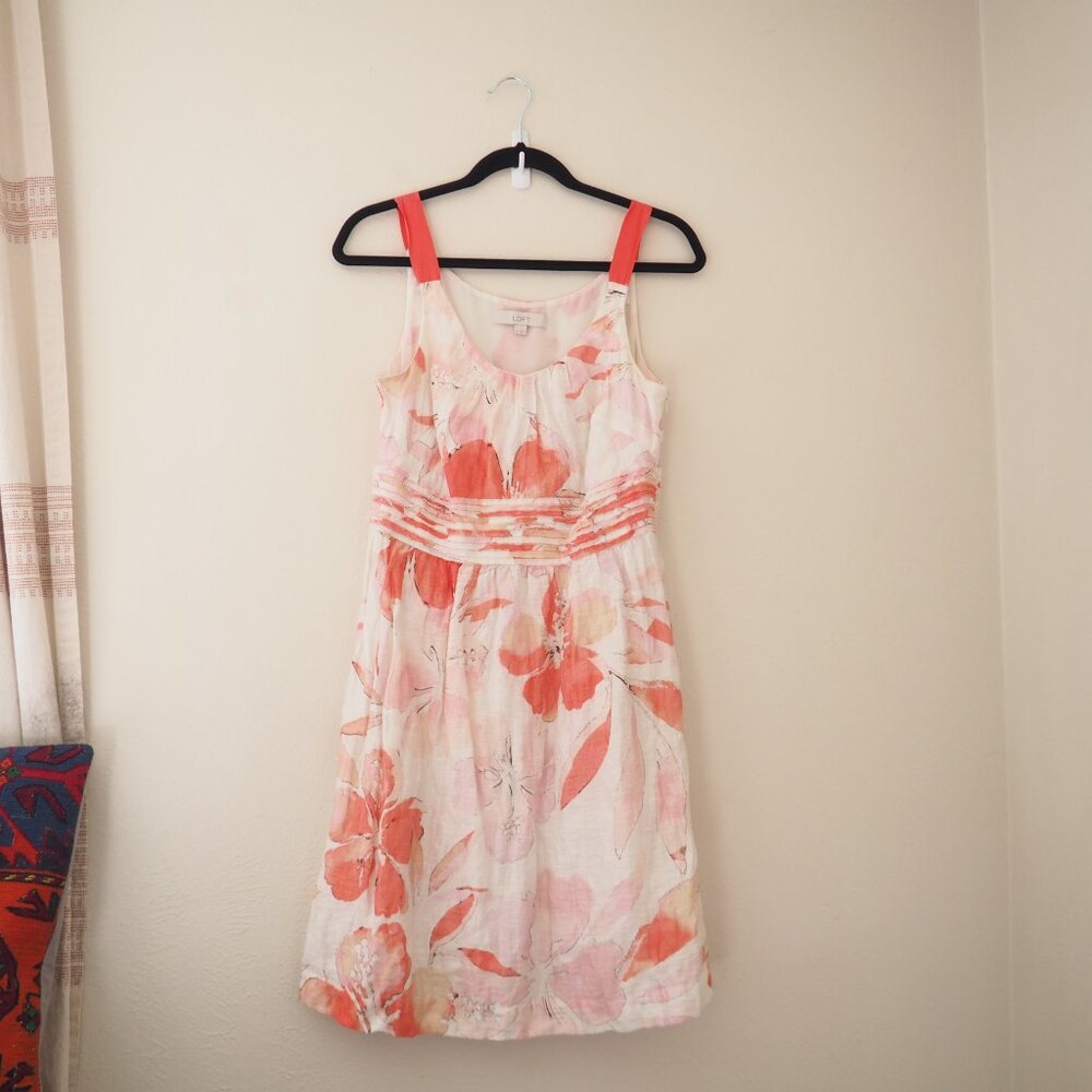 !! LOFT Floral Hibiscus Sleeveless Dress sz 8 - Picture 2 of 7